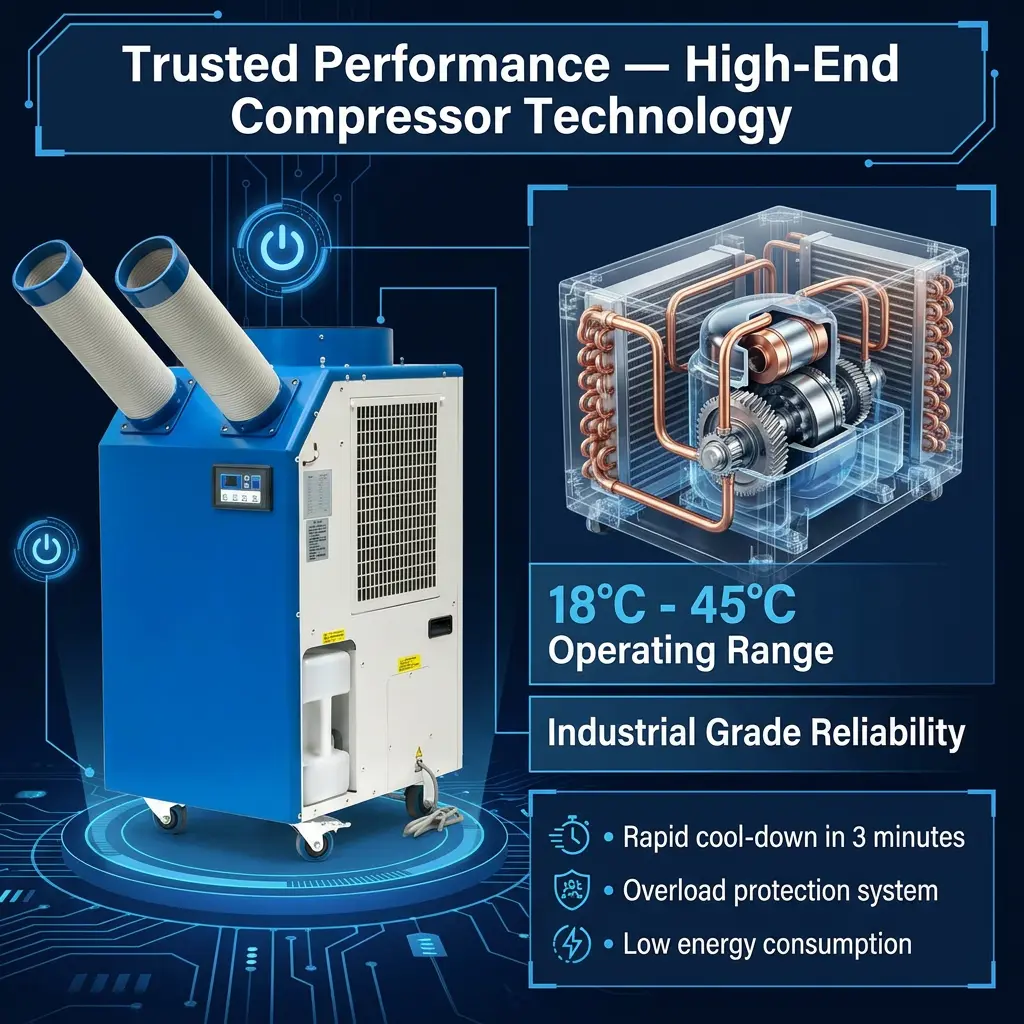ওয়ার্কশপের জন্য OEM 14L বড় ট্যাঙ্ক 2700W পাওয়ার 9300BTU রোটারি কম্প্রেসার পোর্টেবল স্পট কুলার ইন্ডাস্ট্রিয়াল এয়ার কন্ডিশনার ওয়ার্কশপের জন্য OEM 14L বড় ট্যাঙ্ক 2700W পাওয়ার 9300BTU রোটারি কম্প্রেসার পোর্টেবল স্পট কুলার ইন্ডাস্ট্রিয়াল এয়ার কন্ডিশনার